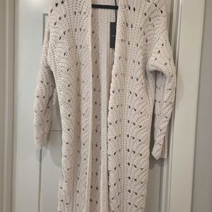 moon & madison Open-Front Cream Crochet Cardigan